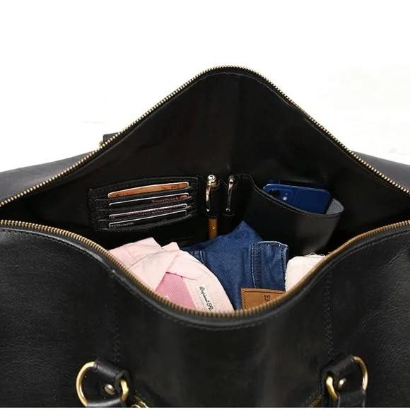 BRAND NEW EXTENDABLE REAL BUFFALO LEATHER DUFFLE TRAVEL OVERNIGHT BAG NWT - Picture 4 of 7